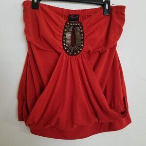 Torrid Red Wrap Draped Stone Beaded Tube Top Blouse Shirt Size 0X